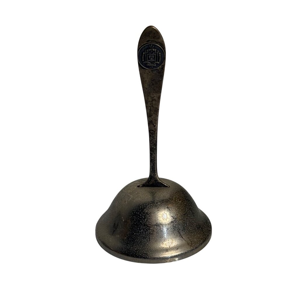 VTG Silver Tone Hand Bell Crest Logo Handle Ornate Metal Souvenir Collectible‎